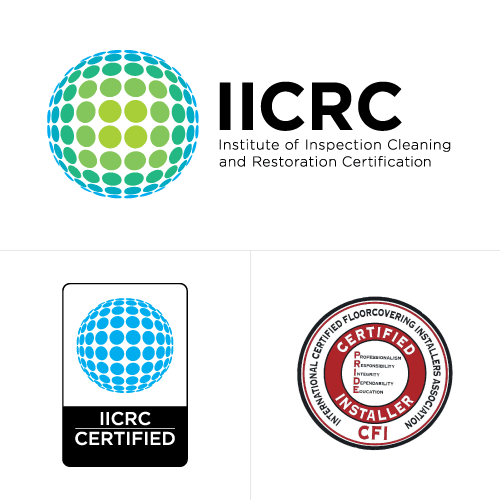 Certification logos - The Institute of Inspection, Cleaning and Restoration Certification & Certfied Flooring International.