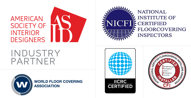 Creative Designs certification logos of ASID, NICFI, IICRC, and WFCA.